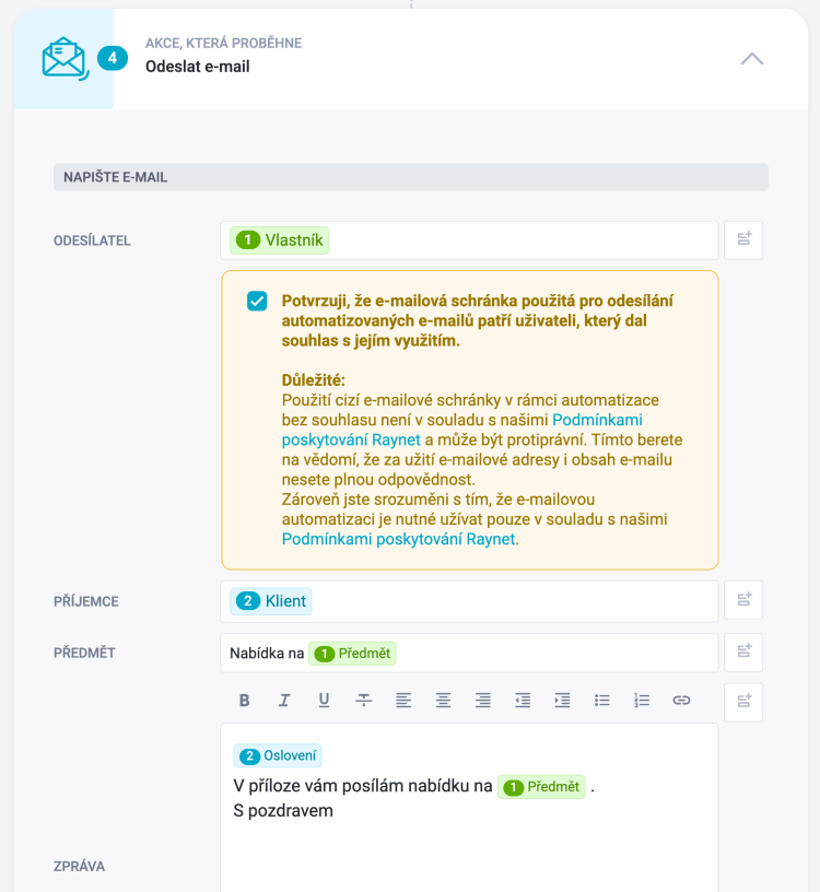 Text automatického e-mailu Text automatického e-mailu