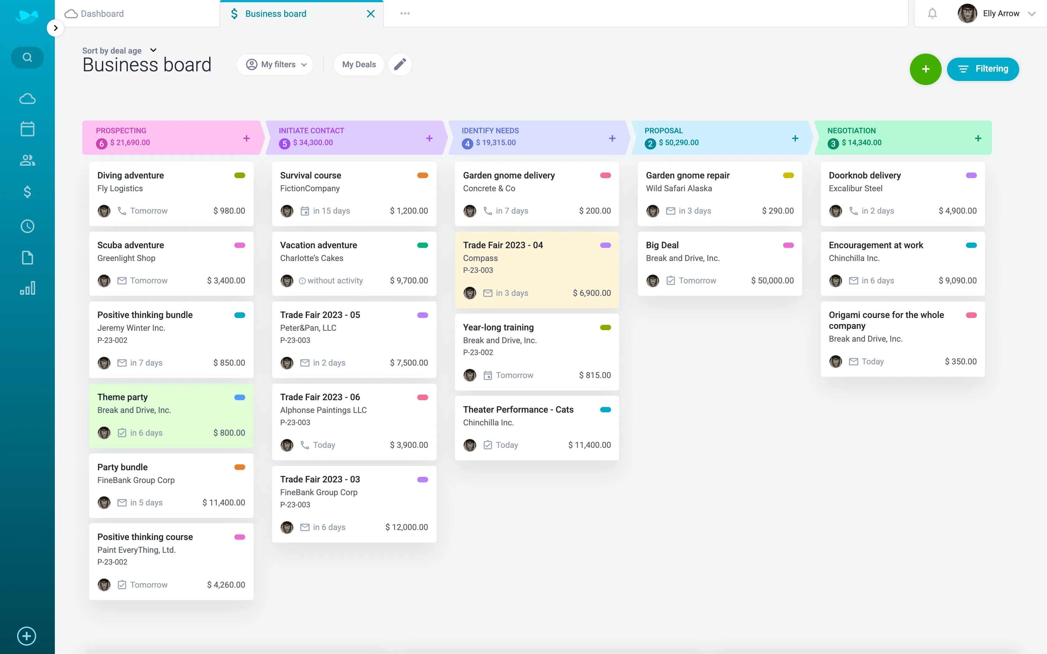 Digital Kanban board for business-based project management, displaying tasks organized by workflow stages.