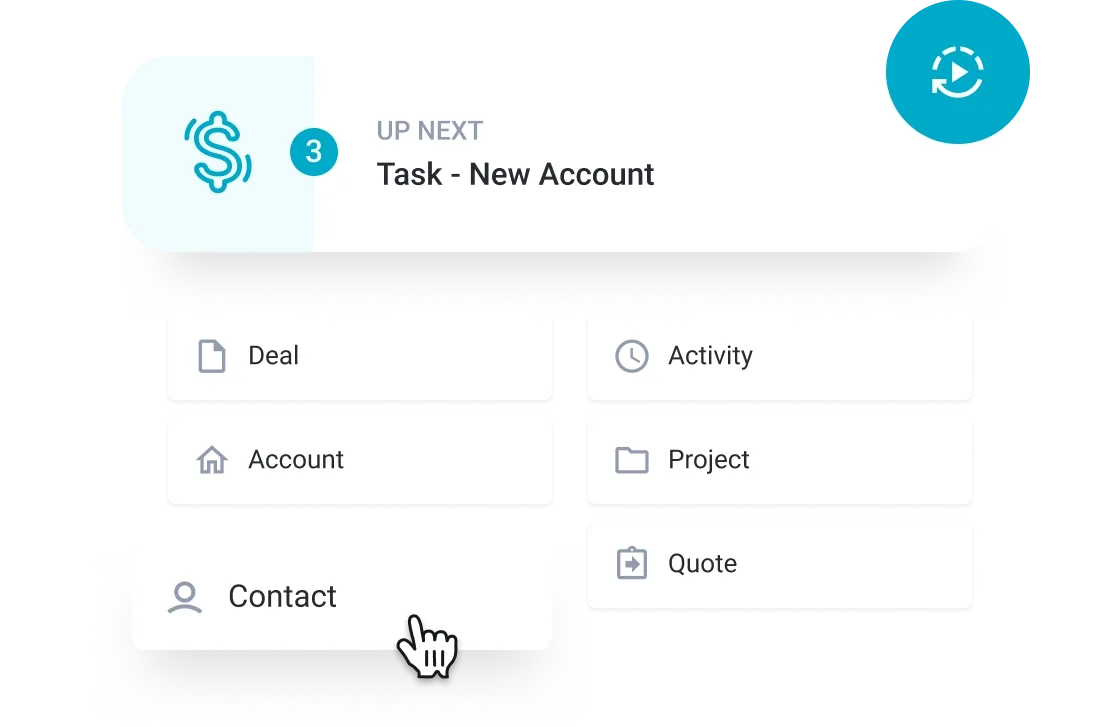 User interacting with a task management interface, clicking on 'Contact' from a menu.