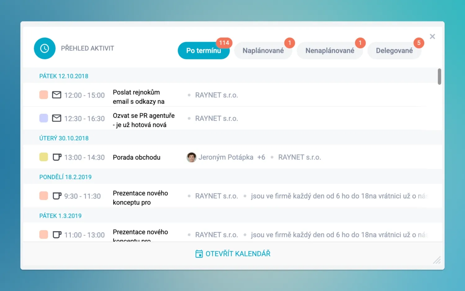 A digital task management interface showing daily schedules, overdue items, and planned tasks.