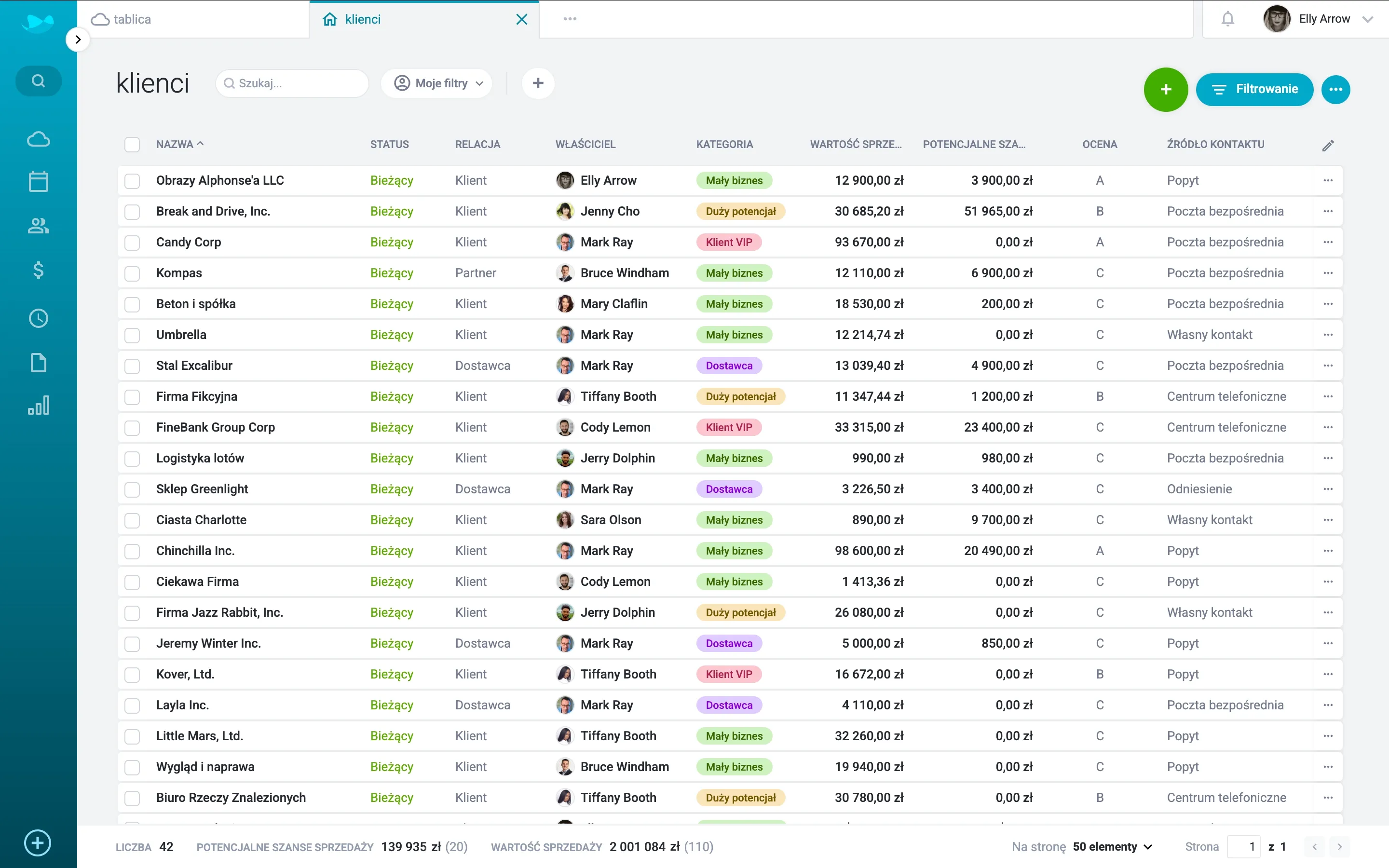 Lista klientów – pełny przegląd kontaktów.