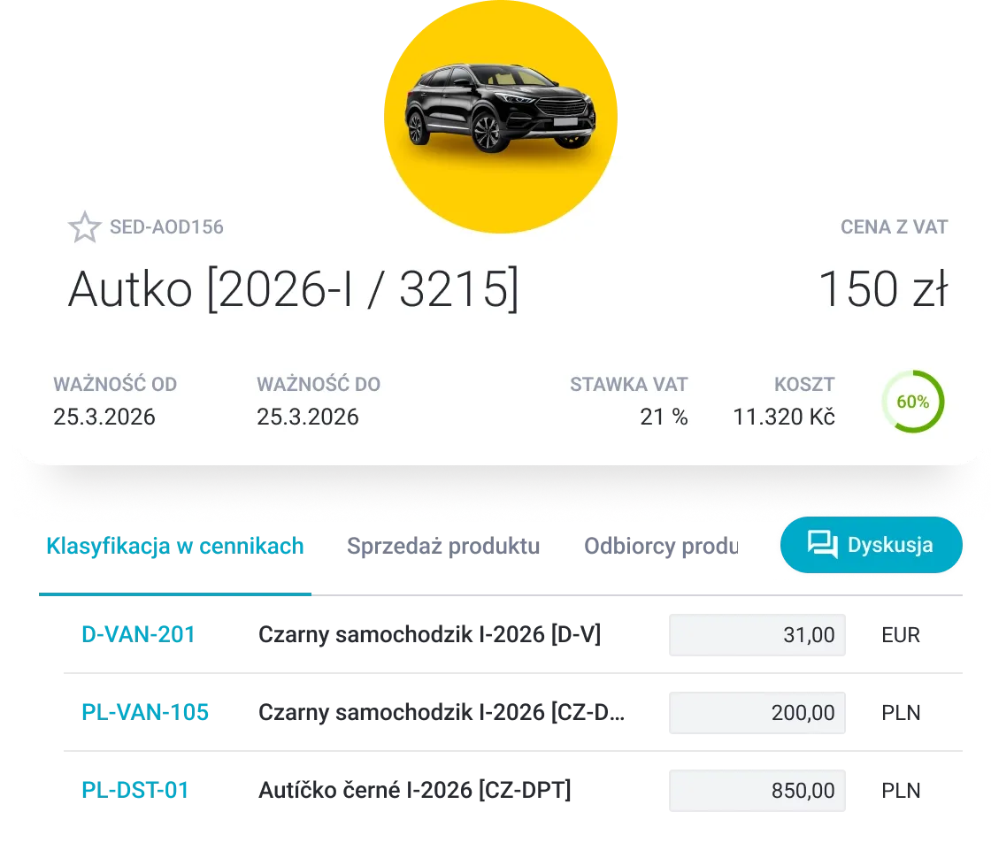 Car rental advertisement for 'Autko [2026-I / 3215]' displaying price '150 zł'.