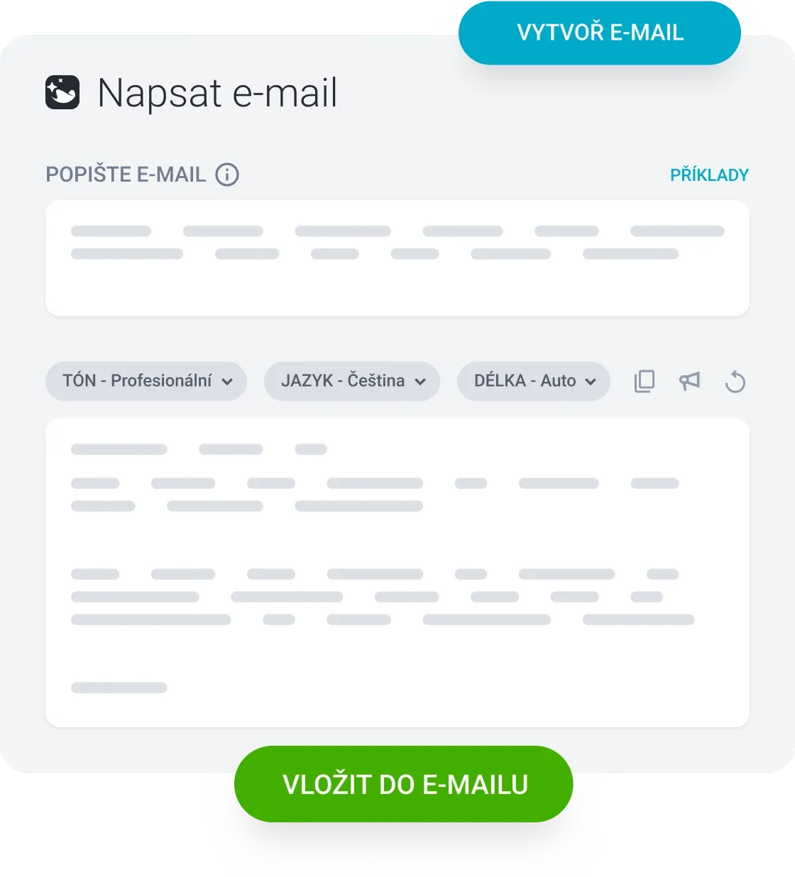 Funkce Raynet AI pro automatické generování profesionálních e-mailů v CRM systému.