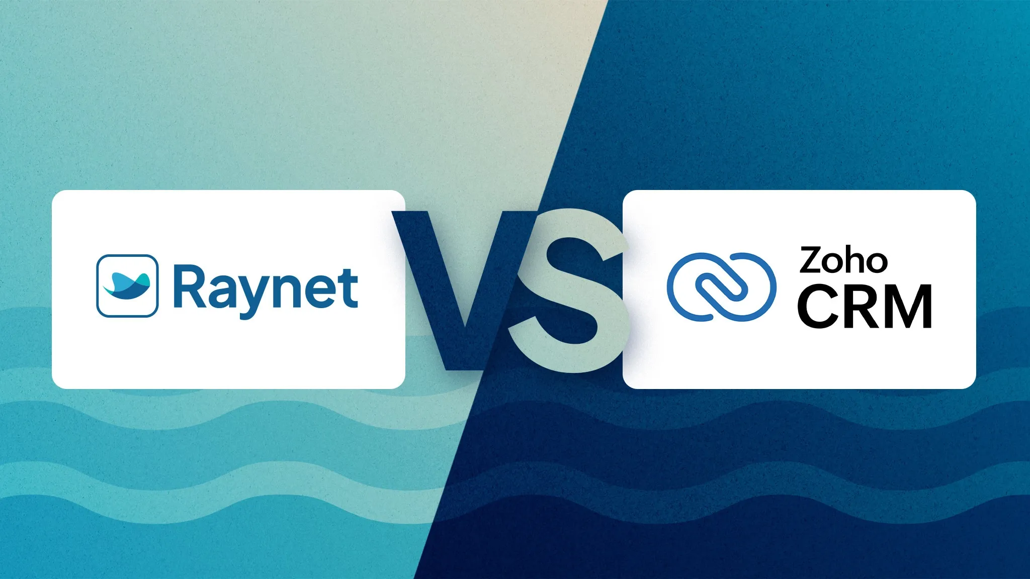 Raynet and Zoho CRM logos comparing two software solutions.