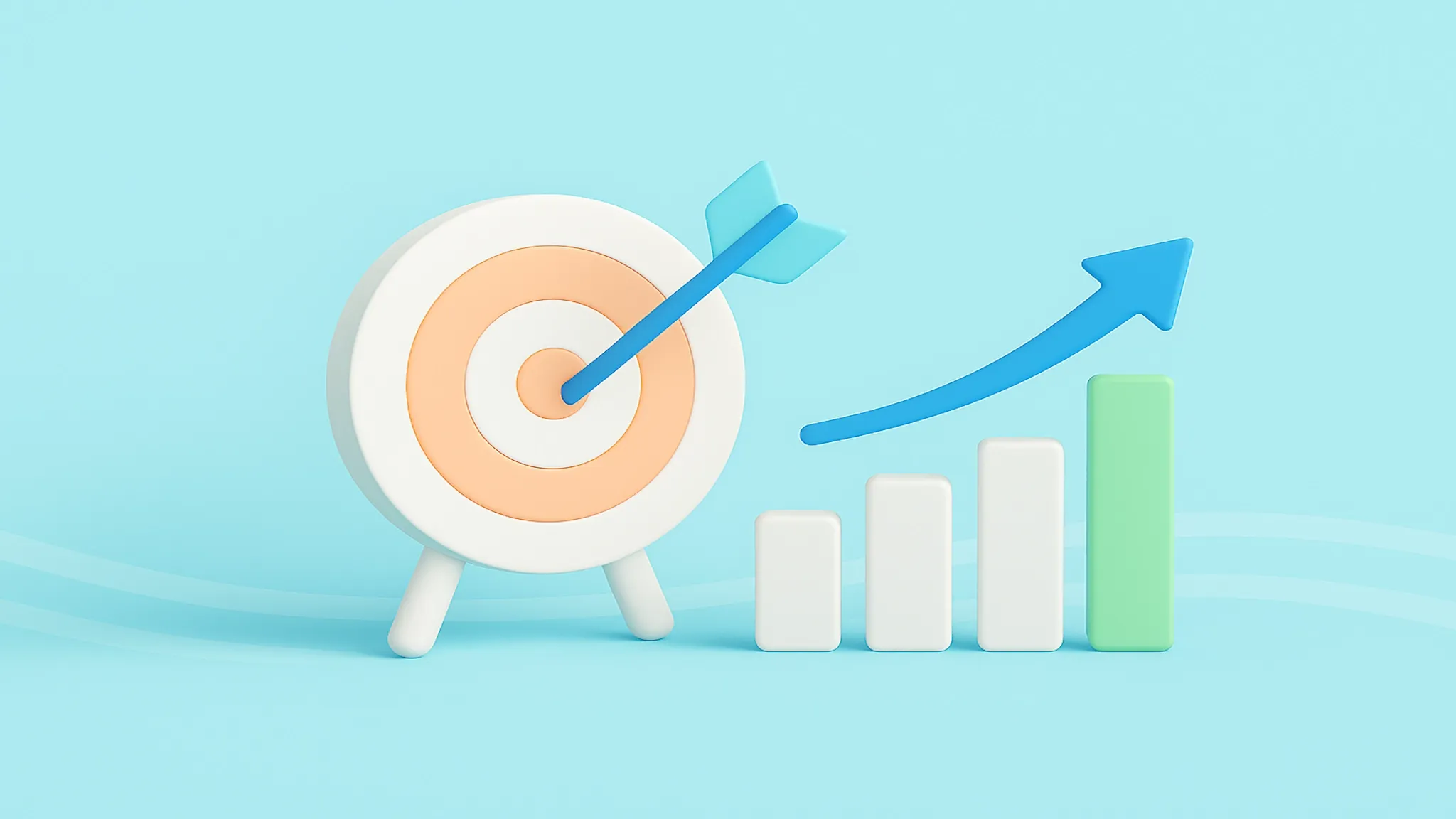 An arrow hits a bullseye target next to a bar chart showing upward growth.