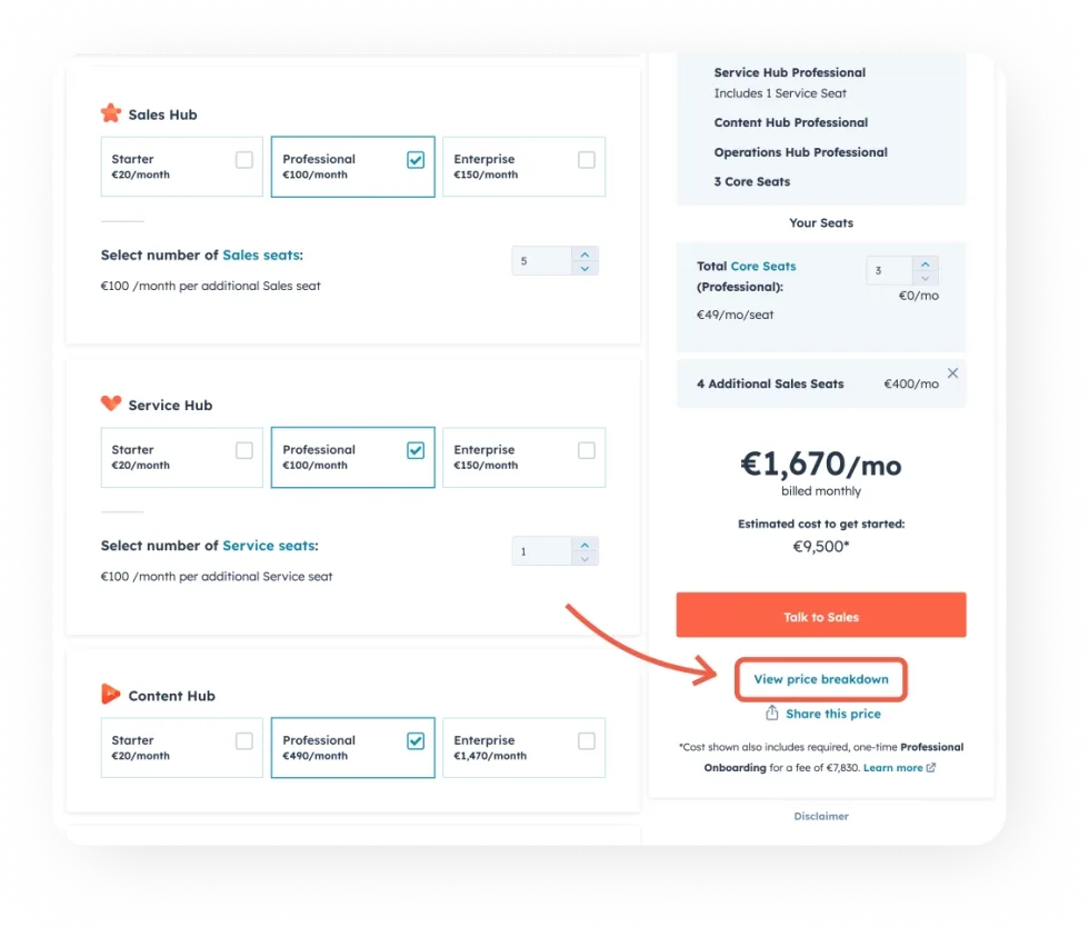 Web page outlining service pricing plans, featuring a prominent 'Start free trial' button.
