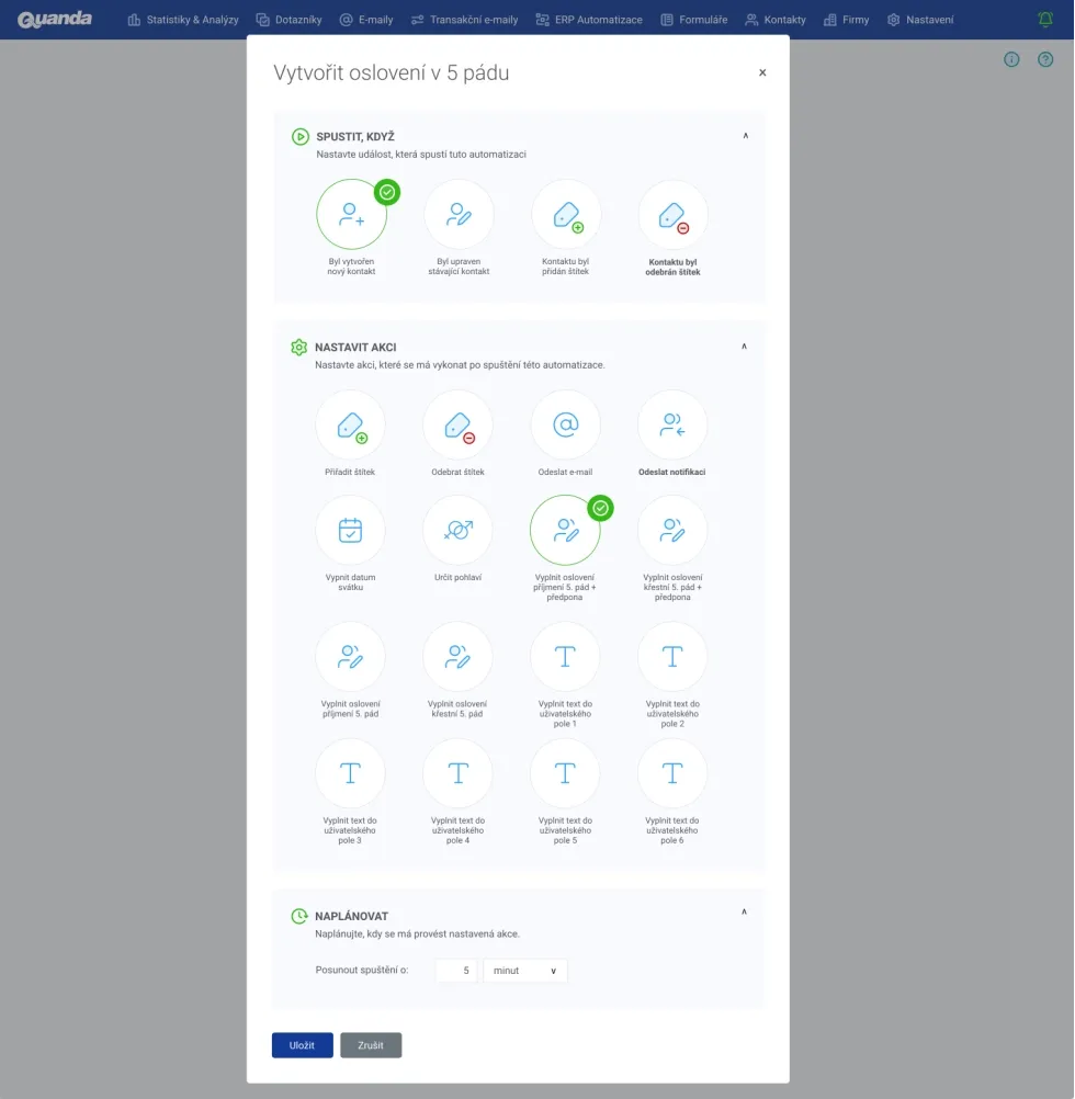 V Quandě si vytvoříte automatizaci pomocí přidání štítku.