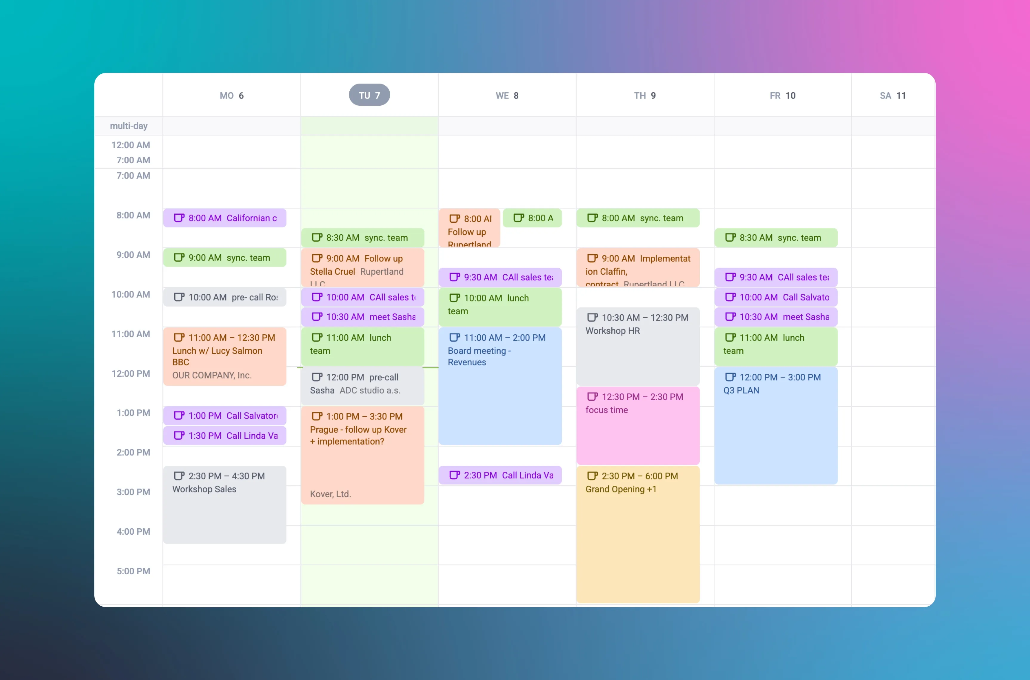 Raynet CRM calendar