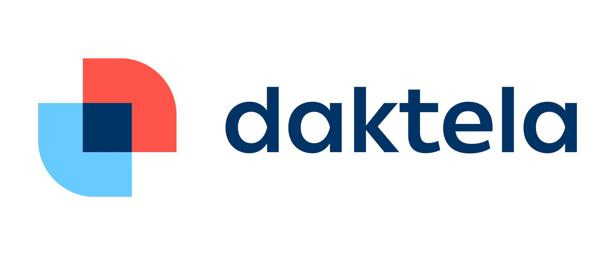 Daktela logo featuring a geometric design with blue, red, and dark blue shapes.