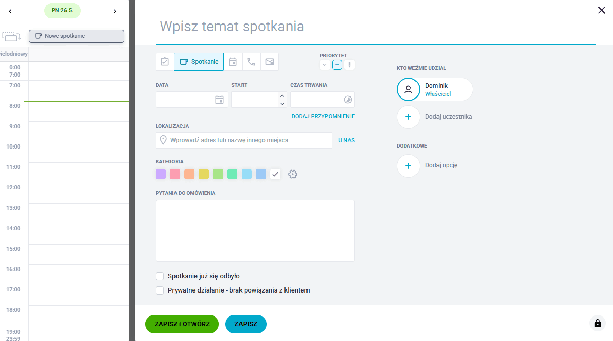 Dodanie odpowiedniego działania do CRM w celu monitorowania danych.