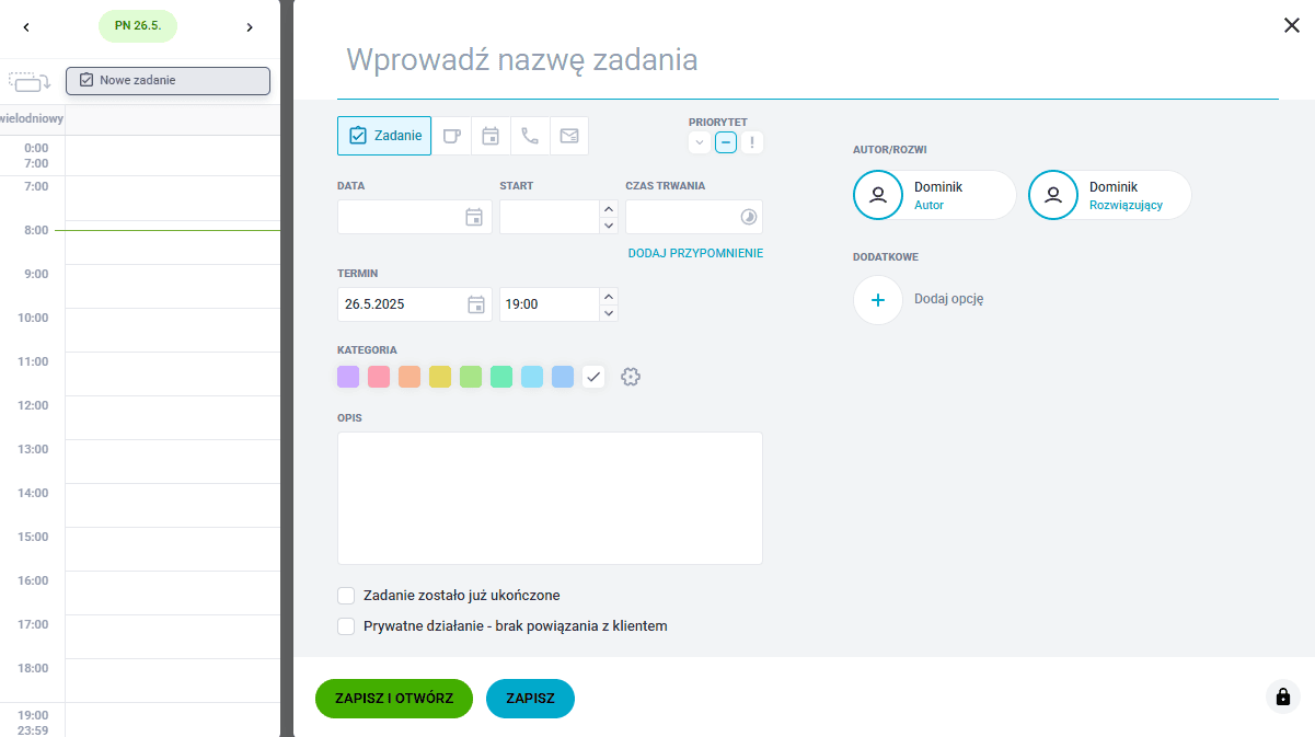 Dodawanie najważniejszych zadań w Raynet CRM.