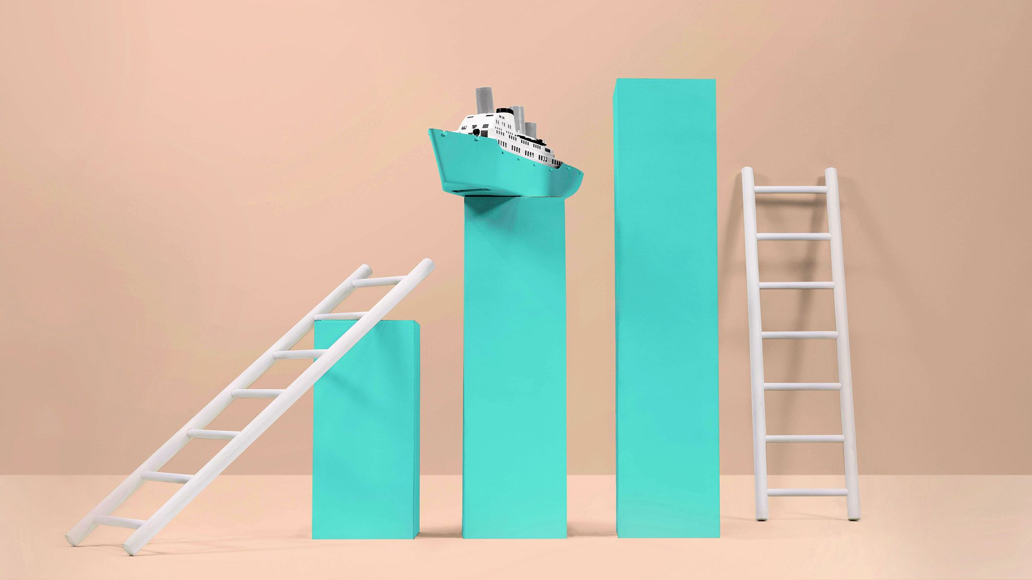 An illustration representing five CRM systems as colorful blocks with icons, symbolizing a comparison of the best Czech CRM solutions | Raynet CRM
