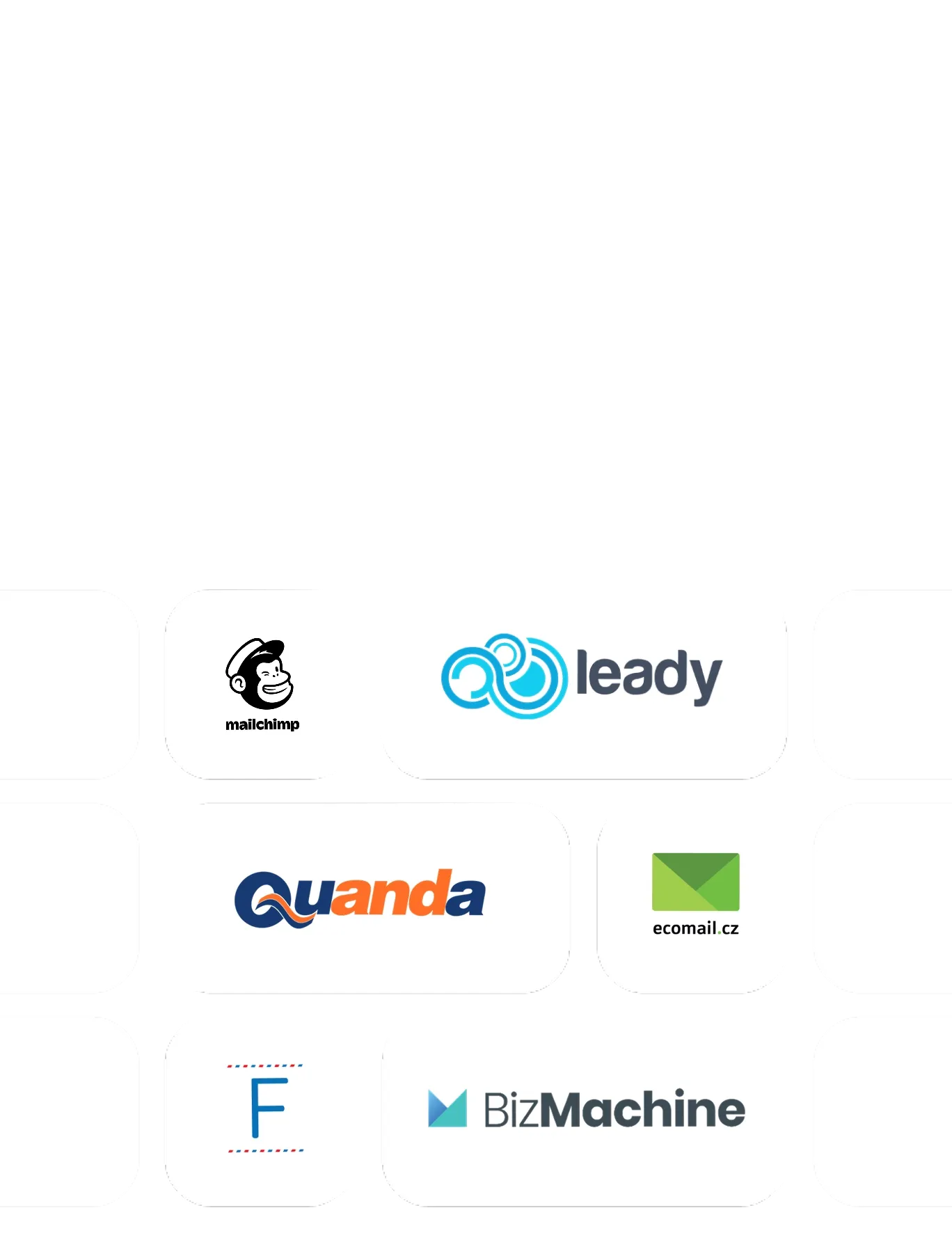 A grid displaying various company logos, including Leady, Quanda, and BoMachine, against a white background.