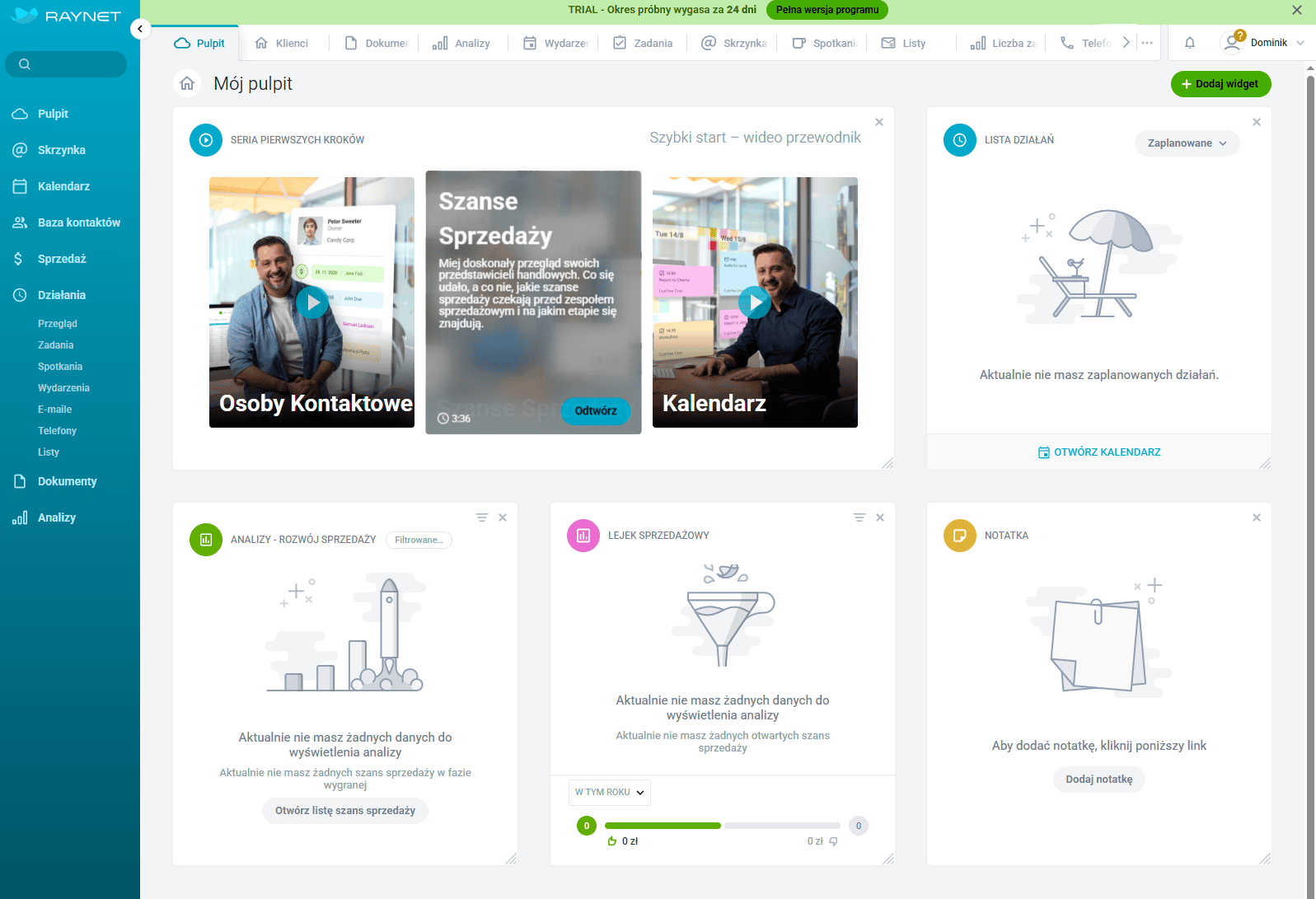 Przykład interfejsu systemu CRM.