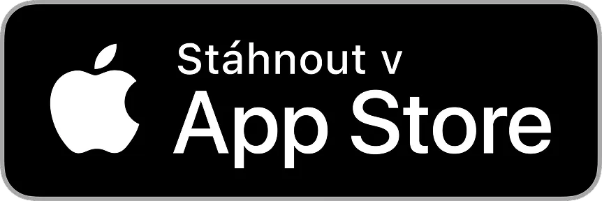 Black button with Apple logo and text 'Stáhnout v App Store'.