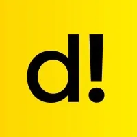 Black lowercase 'd!' logo on a vibrant yellow square background.