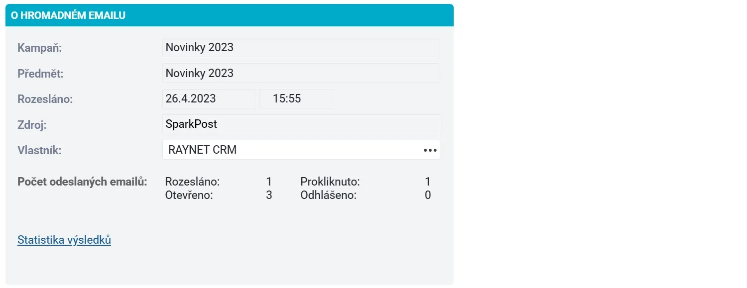 A Czech interface displaying campaign statistics with dates, names, and numerical data.