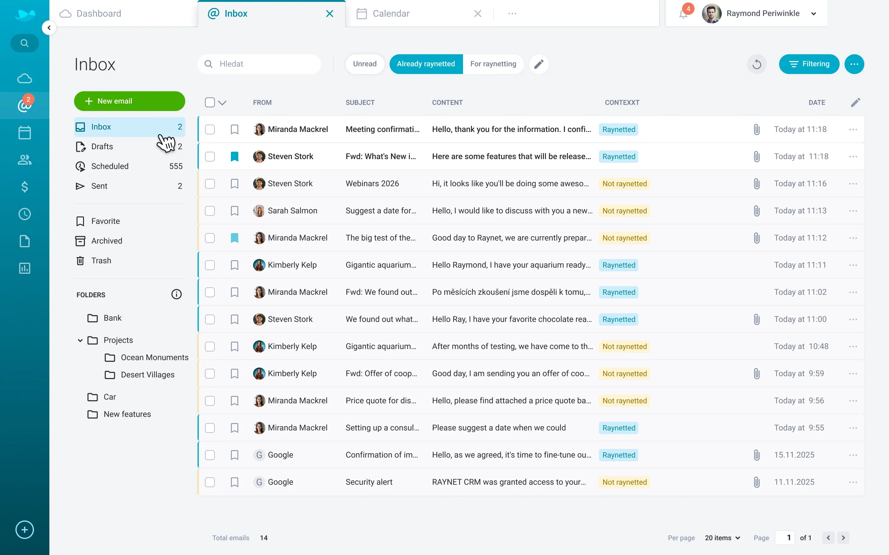 Animated GIF demonstrating email inbox filtering by unread, starred, and important categories.
