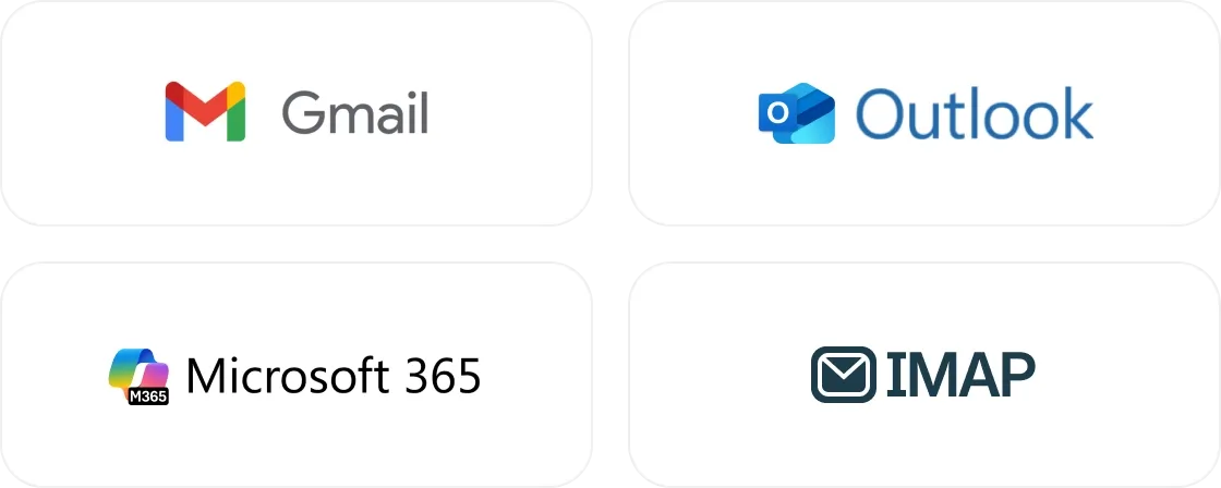 Integracja Raynet CRM z Gmail, Outlook, Microsoft 365 i IMAP do obsługi poczty e-mail.