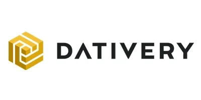 Golden hexagonal icon and black text spelling 'DATIVERY' on a white background.