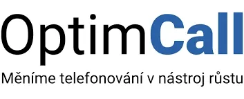 OptimCall logo featuring black 'Optim' and blue 'Call' text, with a Czech slogan.