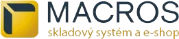 MACROS logo with a yellow box icon and text 'skladový systém a e-shop'.