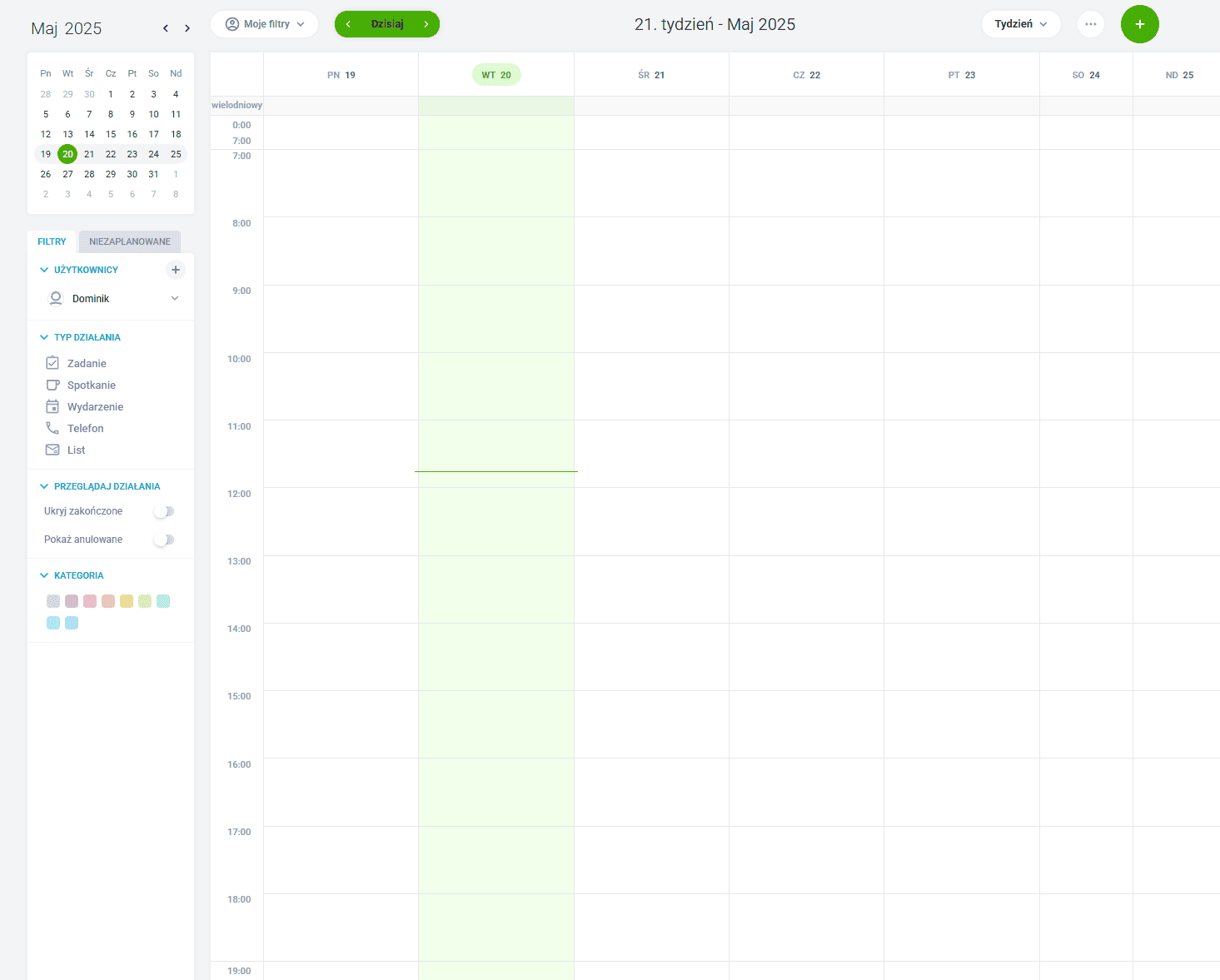 Przykładowy kalendarz Raynet CRM.