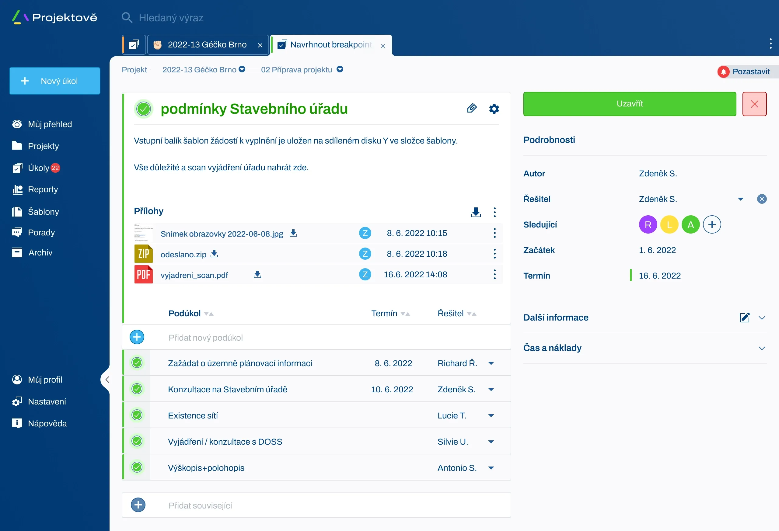 Software interface of a document management system, showing files and property details.