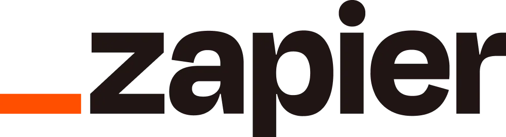 Zapier logo with dark gray text and an orange underscore on a black background.